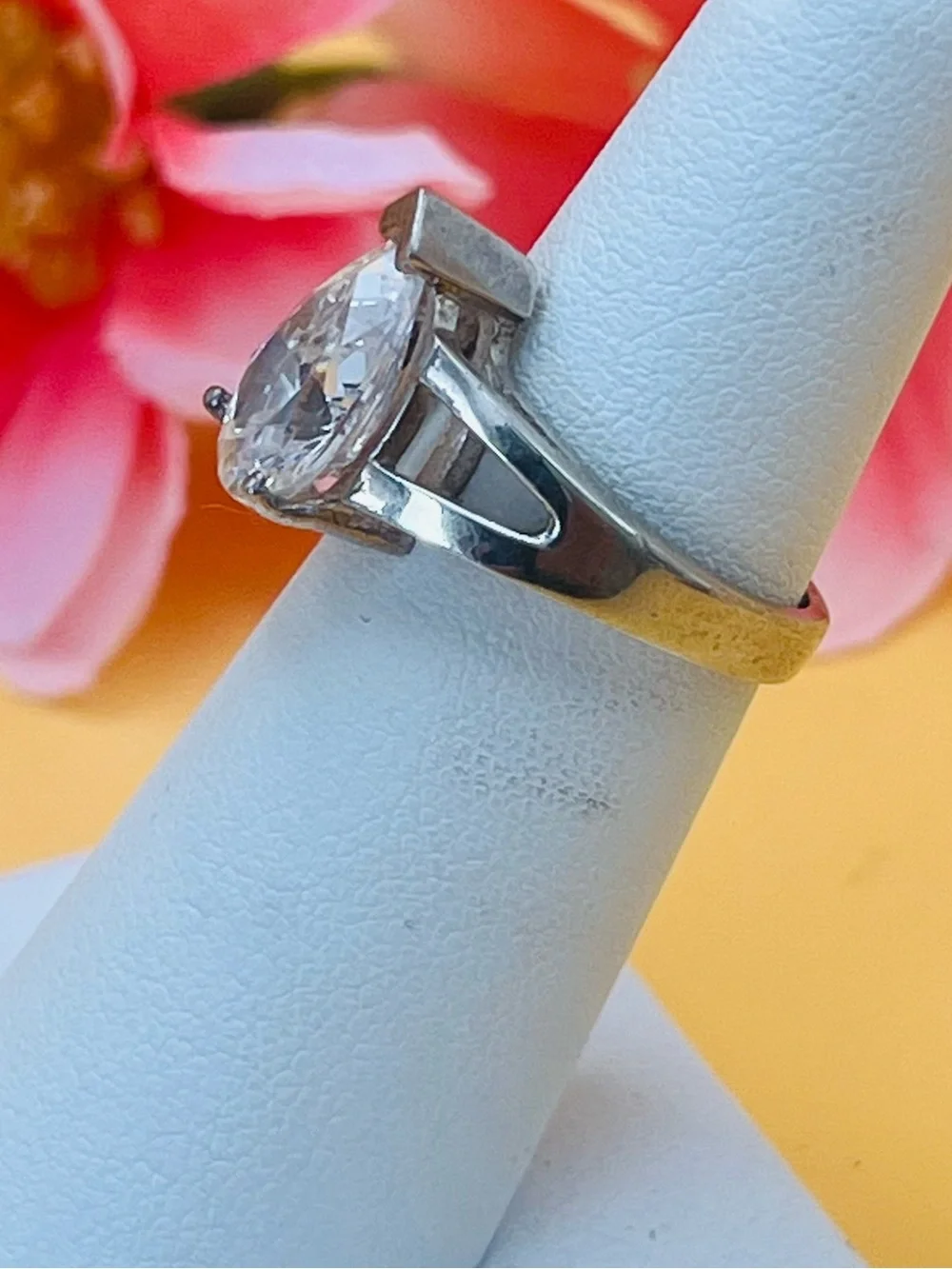 Silver Teardrop CZ Solitaire RingSize 5
